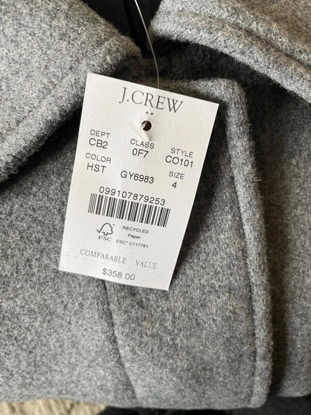 J. Crew Wool Blend Car‎ Coat Women's Heather Steel Gray Size 4 NEW